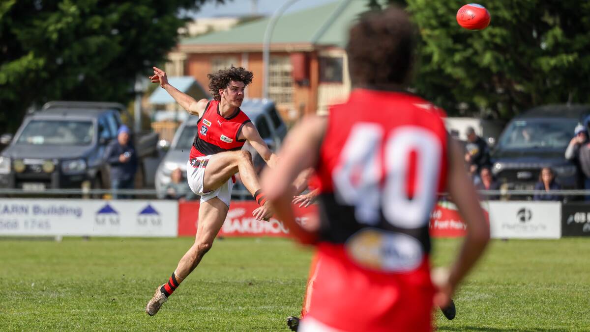 Patty Smith launches the ball forward for Cobden in last year's semi-final against Terang Mortlake. File picture