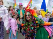 Lindy Vandermeer provides plenty of colour during the Koroit Irish Festival procession. Picture by Eddie Guerrero.
