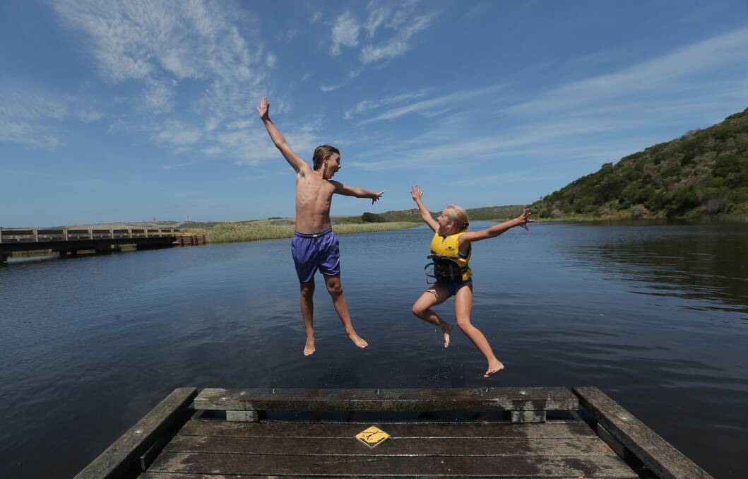 Harry Middleton, 12, and sister Charlotte Middleton, 9, from Barwon Heads enjoy their holiday in Princetown.