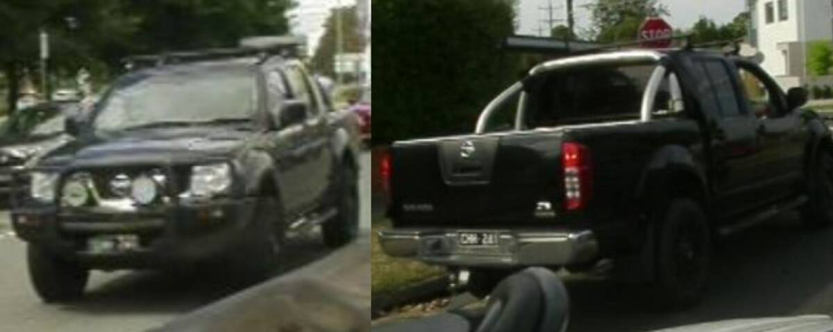It is believed Mr Harradine is driving a stolen 2014 black Nissan Navara with the registration 1VQ4ZT, pictured here.