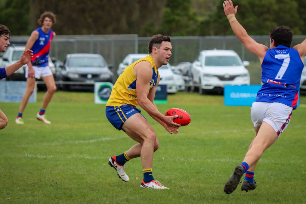 North Warrnambool Eagles' Jackson Grundy was busy in his 100th senior game for the club. Picture by Justine McCullagh-Beasy 