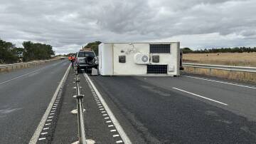 The caravan was blocking the west-bound lane of the Princes Highway near Cudgee Cars. Picture supplied
