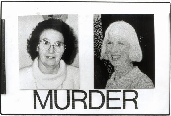 This poster shows the Portland hair salon murder victims Margaret Penny (left) and Claire Acocks.