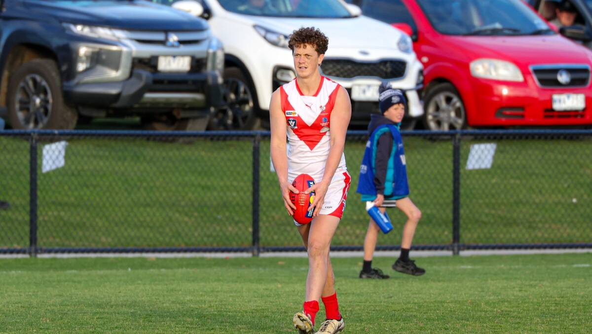 Corey Gallichan, pictured earlier in the year, kicked a goal for South Warrnambool against Terang Mortlake. Picture by Eddie Guerrero