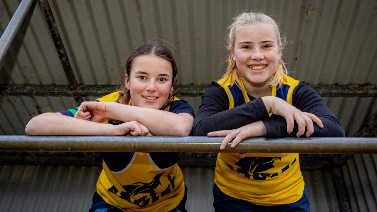 North Warrnambool Eagles under 15 co-captain Lily Shand (right), pictured alongside fellow co-captain Zarah Timpson, won the league's best and fairest. Picture by Eddie Guerrero