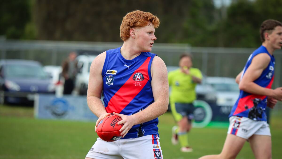 Ned Roberts, pictured earlier in the year, returned to Terang Mortlake's senior line-up on Saturday and kicked two goals. Picture by Justine McCullagh-Beasy