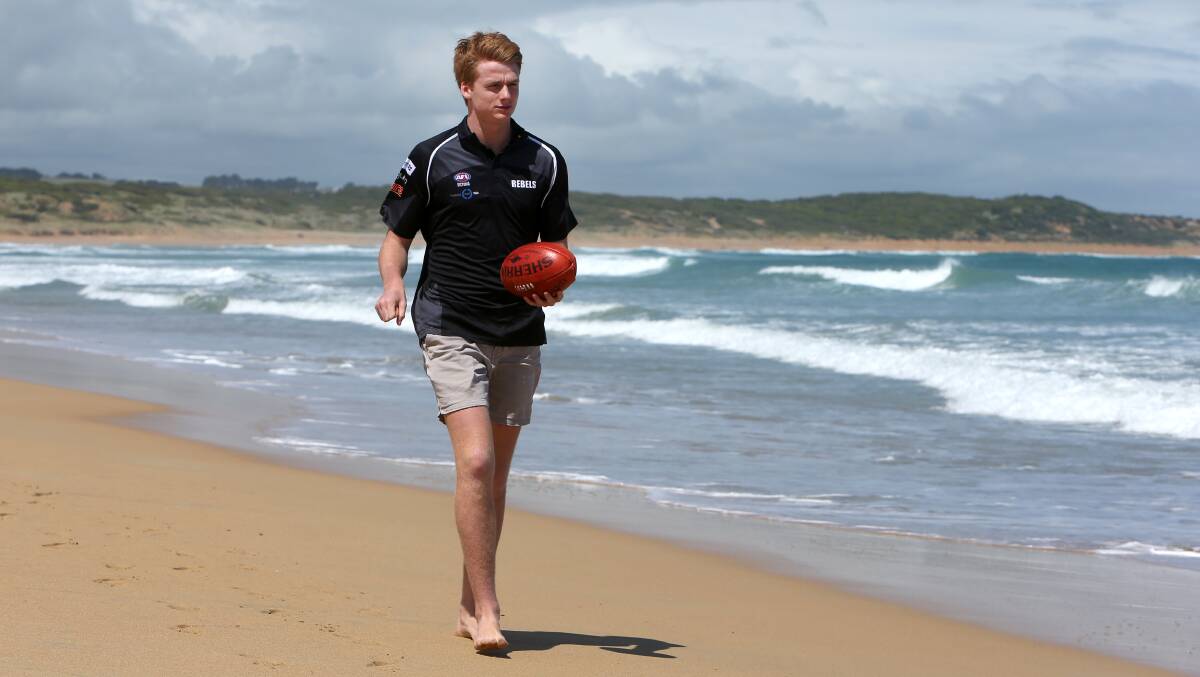 Willem Drew at the beach in Warrnambool ahead of the 2016 AFL draft. File picture