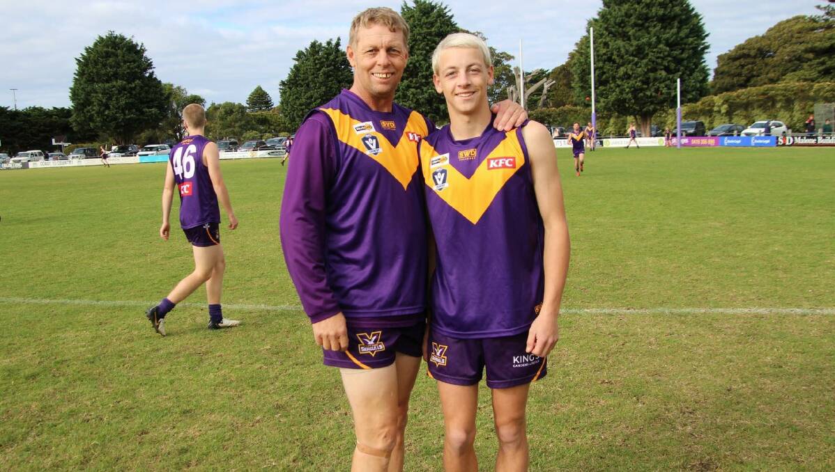 Neil Kelly and son Riley Kelly played together for Port Fairy reserves on the weekend. Picture supplied