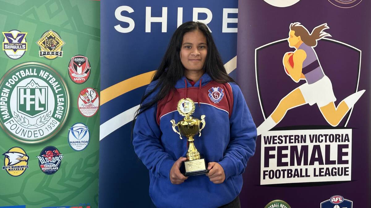 Horsham's Vanilla Ika with her senior women's best-and-fairest trophy. Picture supplied