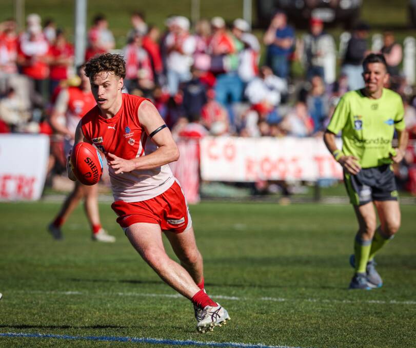 South Warrnambool's Archie Stevens takes a bounce during the 2023 grand final which the Roosters won. File picture