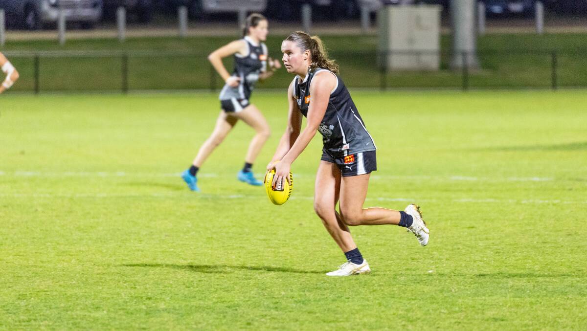 Rebels forward Maggie Johnstone lines up for goal at Reid Oval in May. Picture by Eddie Guerrero