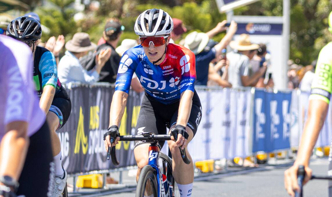 Grace Brown, pictured finishing the 2024 Lochard Energy Warrnambool Women's Classic, is headed to her second Olympics later this month. Picture by Eddie Guerrero
