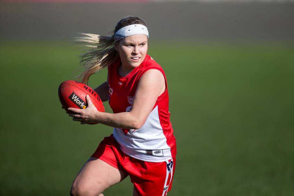Lauren McConville, pictured playing for South Warrnambool in 2019, has been signed by AFLW club Gold Coast. Picture by Anthony Brady