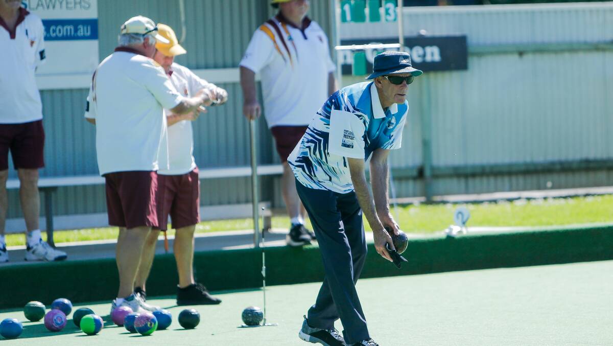 Port Fairy's Colin Dempsey about to release his bowl in a pennant division one clash with Timboon Maroon. Picture by Anthony Brady