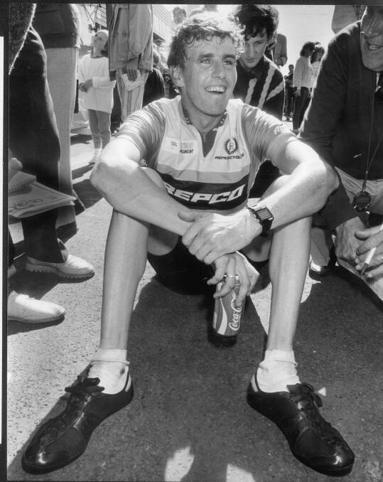 Michael Lynch catches his breathe after winning the 1986 Powercor Melbourne to Warrnambool Cycling Classic. File picture