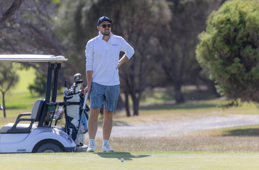 Warrnambool coach Dan O'Keefe waits to take his putt after a nice tee shot. Picture by Eddie Guerrero