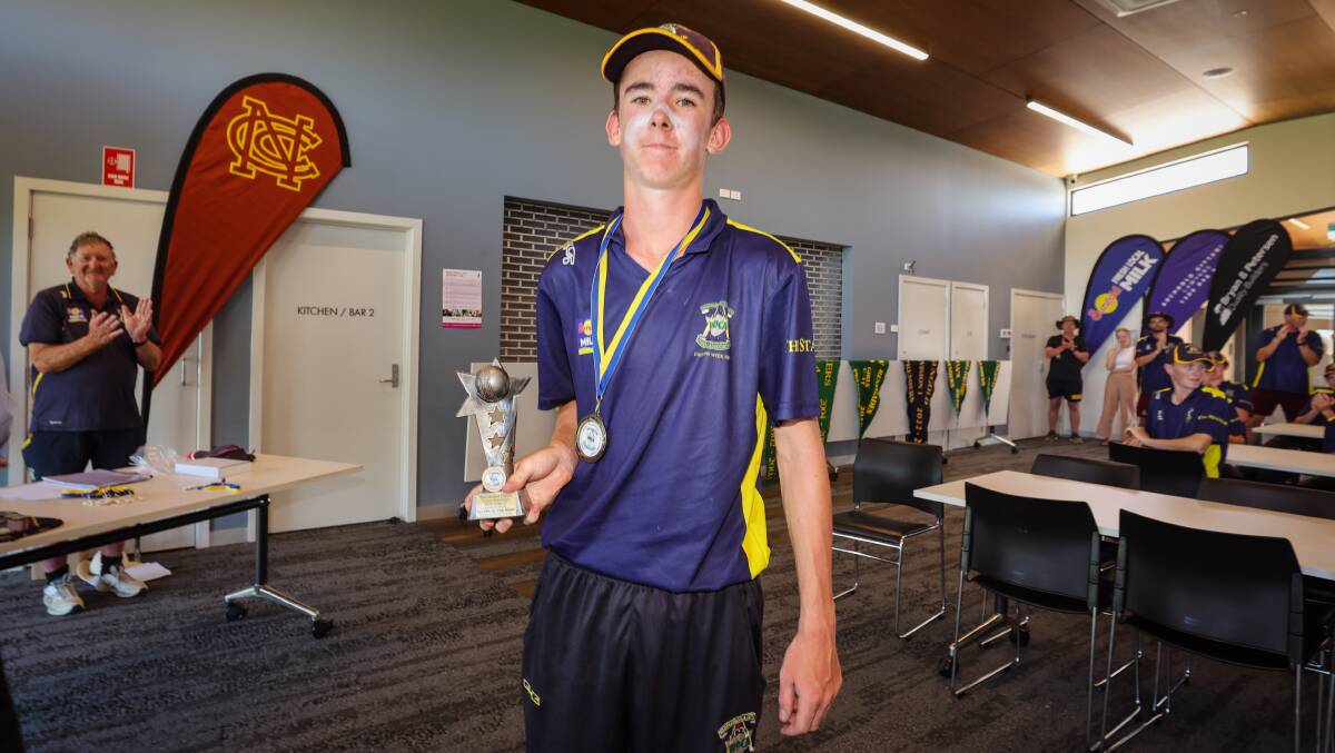Brock Gannon poses with his accolades after the match. Picture by Sean McKenna