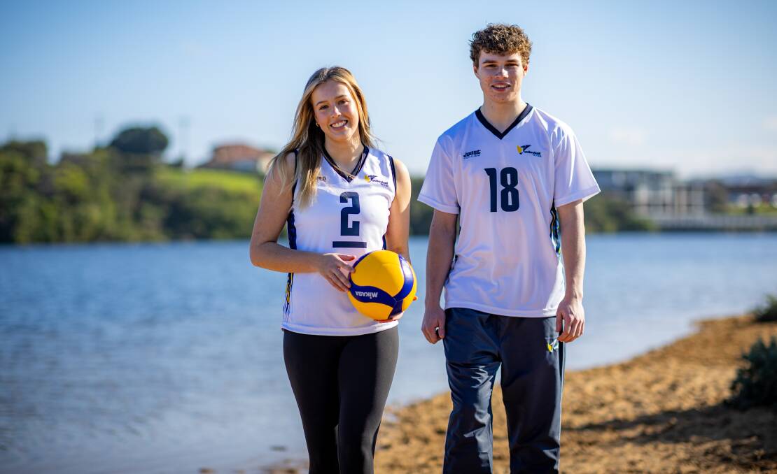Warrnambool volleyballers Emma Hannagan and Joseph Ahearn ahead of the 2024 national championships. Picture by Eddie Guerrero