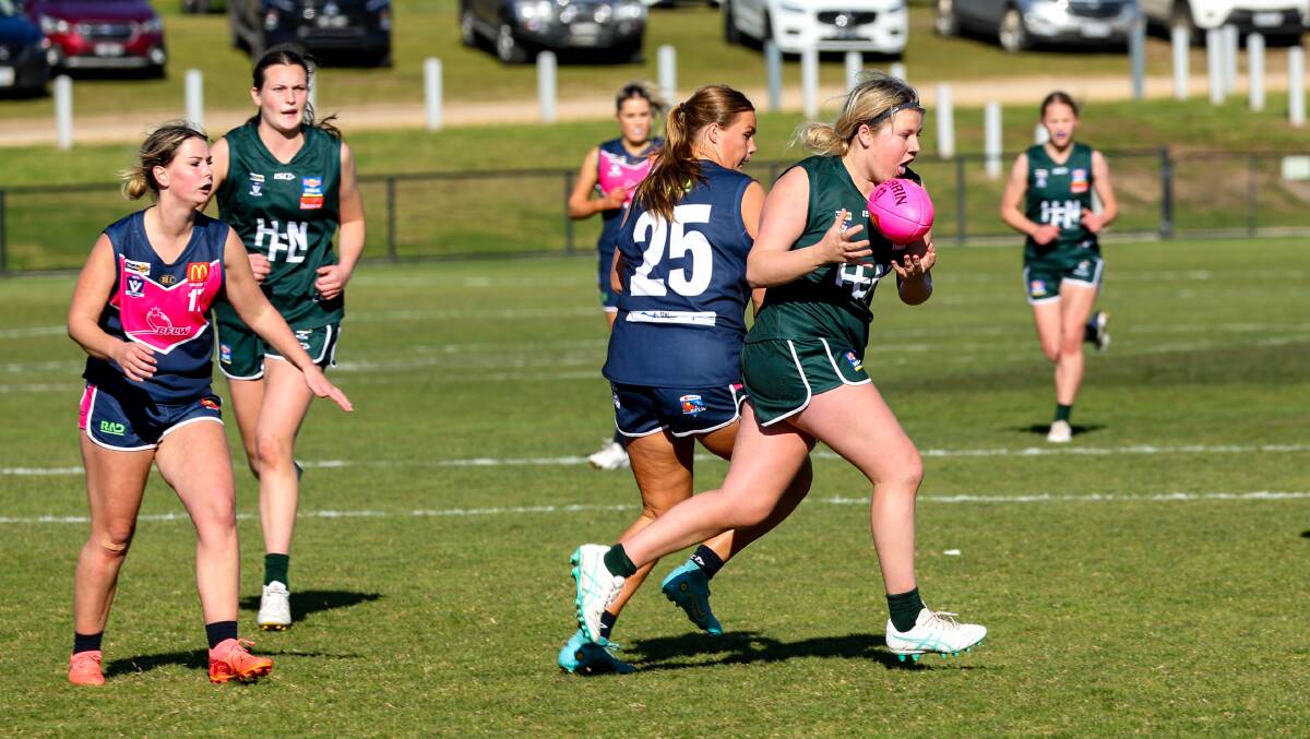Kate Noseda, pictured playing for the Hampden league under 18 team earlier this month, kicked two goals for South Warrnambool in its semi-final win. Picture by Eddie Guerrero