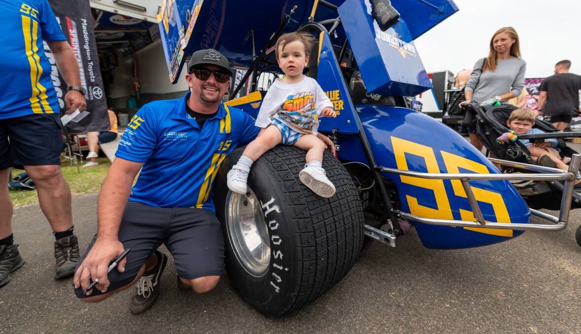 Brock Zearfoss, pictured with Max Haberfield at last year's Grand Annual Sprintcar Classic fan day, is excited to race at Premier Speedway again. Picture by Eddie Guerrero