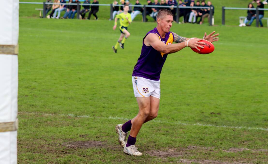 Jason Rowan, pictured playing for Port Fairy in 2023, kicked six goals in his 250th game on Saturday. Picture by Justine McCullagh-Beasy