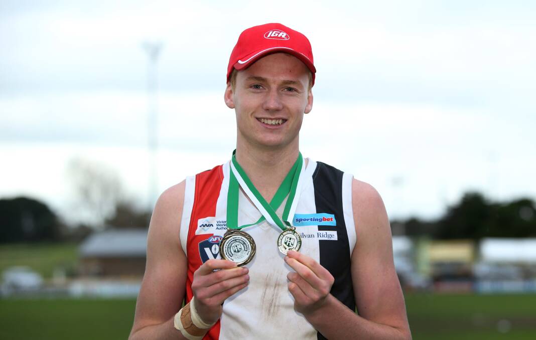 Koroit's Willem Drew with his best-on-ground medal following the 2016 Hampden league grand final. File picture