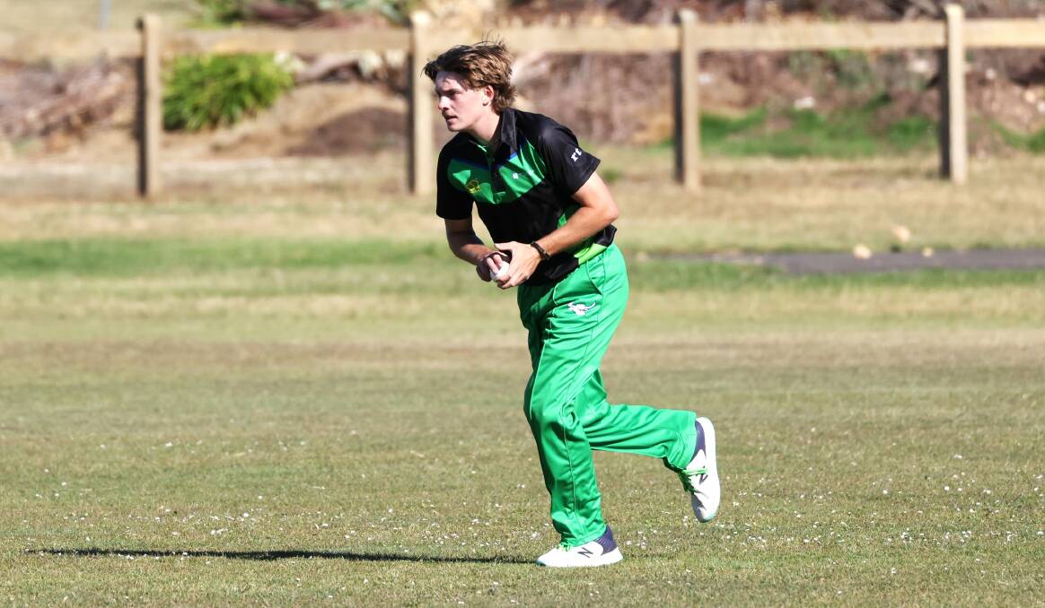 Brierly-Christ Church skipper Campbell love starts his run-up. Picture by Anthony Brady