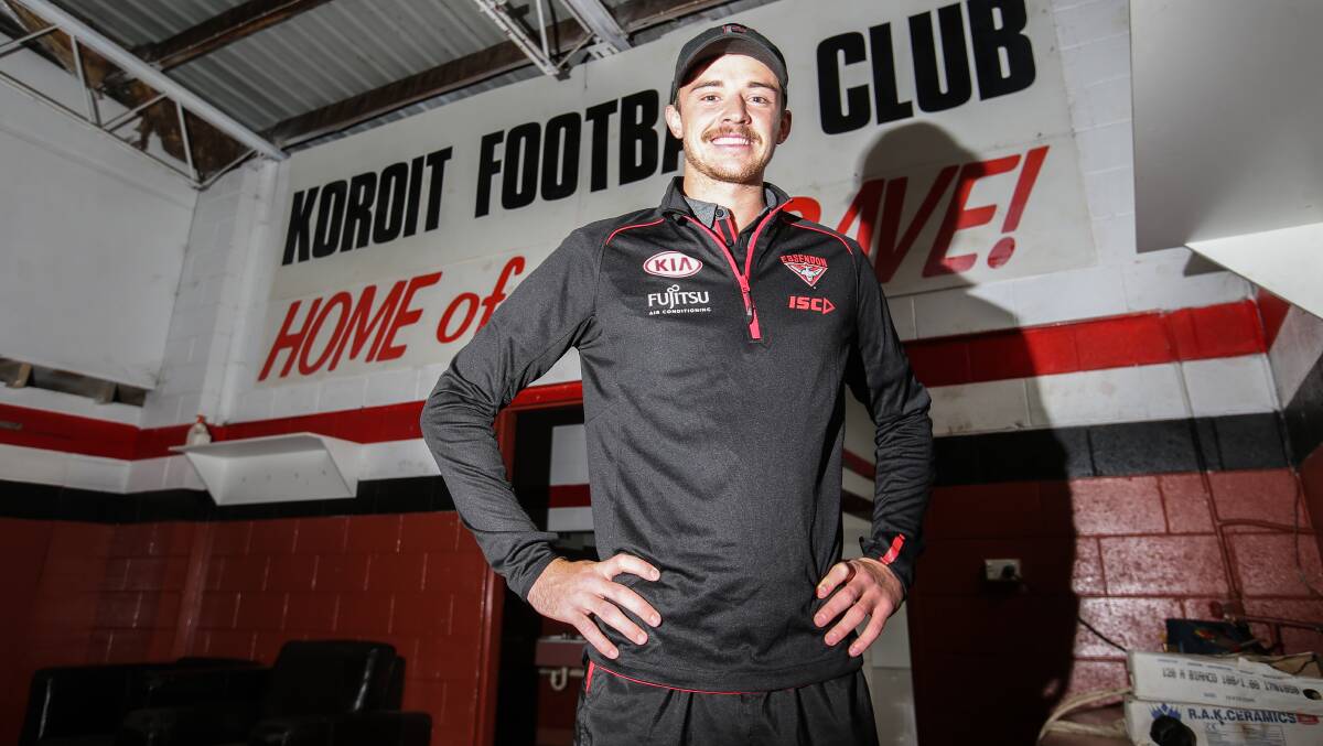 Marty Gleeson visiting Koroit's Victoria Park in 2017 while playing for Essendon. File picture