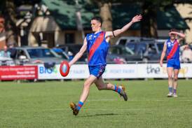 Will Kain, pictured kicking for goal in 2023, booted six goals for Terang Mortlake against Port Fairy. Picture by Eddie Guerrero