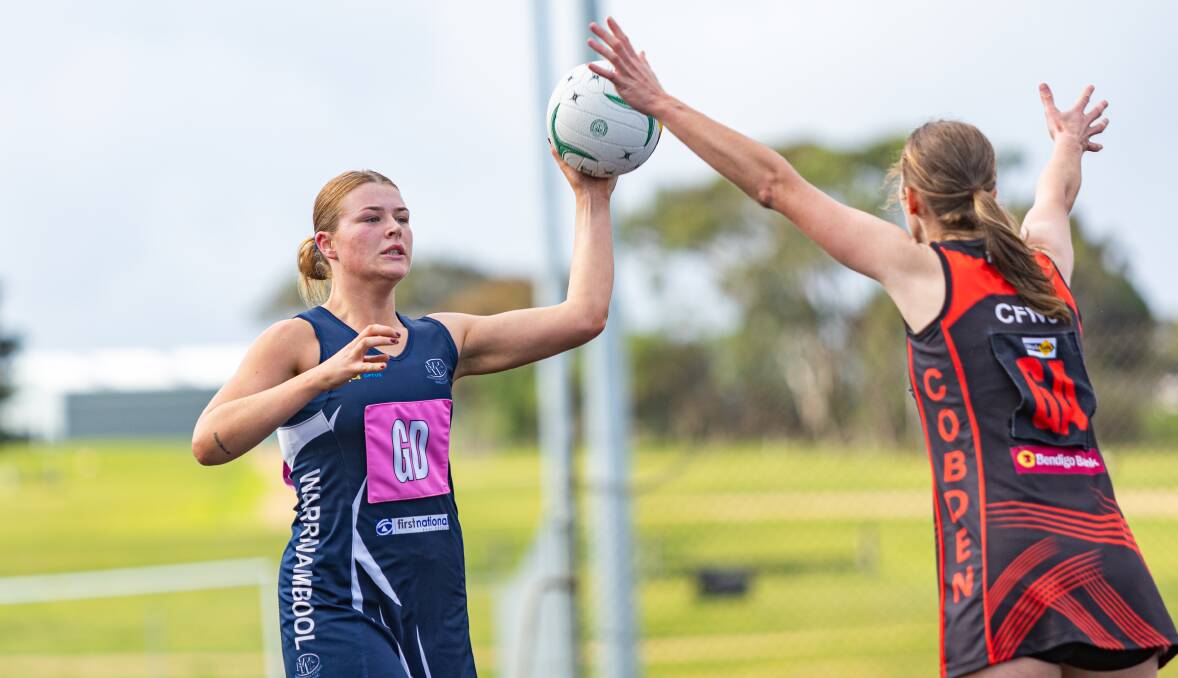 Warrnambool's Matilda Fitzgerald looks for a teammate to pass to. Picture by Eddie Guerrero