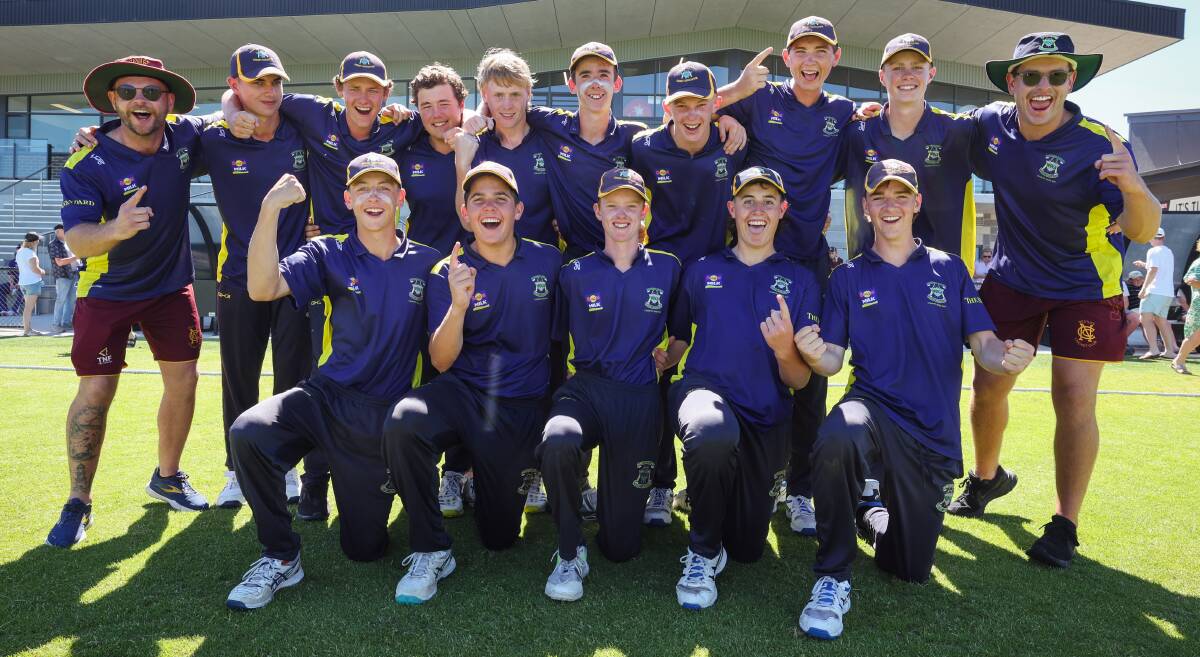 Warrnambool Blue celebrate after winning the under 17 country week title. Picture by Sean McKenna