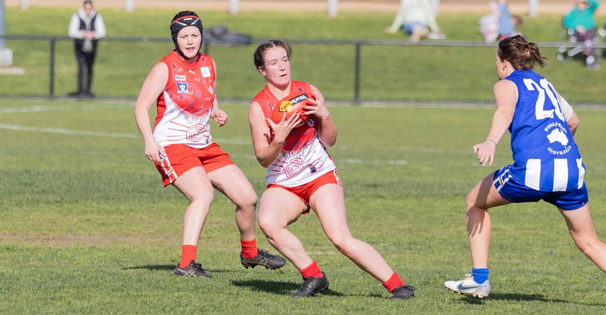 South Warrnambool's Lanie Wilson reels in the ball. Picture by Anthony Brady