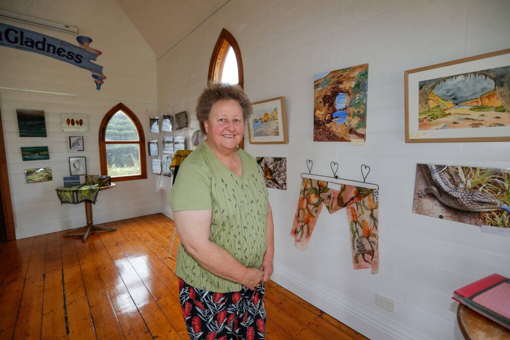 HOBBY: Timboon Field Naturalists Club chairwoman Helen Langley at the art space in Port Campbell which has been setup to celebrate the club's 50th anniversary. Picture: Anthony Brady