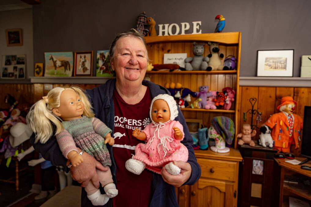 Terang's Sue Kull makes comfort dolls for residents living with dementia and alzheimer's and gives them out for free. Picture by Eddie Guerrero.