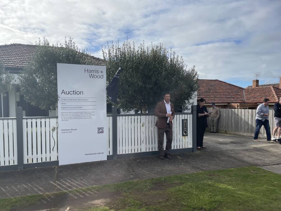 Harris and Wood real estate agent Matthew Wood at the auction of 22 McConnell Street, Warrnambool, which sold for $25,000 above the expected price range. 