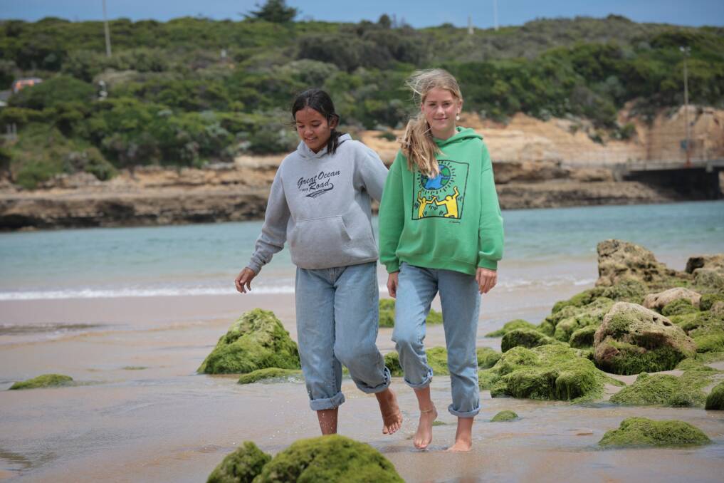 Indi Bickell, who ran to attract the attention of Port Campbell lifeguards and Taya Hanegraaf, who helped the struggling swimmer stay afloat. Picture by Sean McKenna.