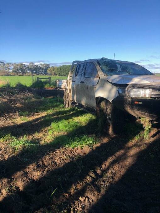 Nowra resident Henry Simms says his daughter is 'lucky to be alive' after her ute slid off a section of the Lavers Hill-Cobden Road in Simpson. Picture supplied
