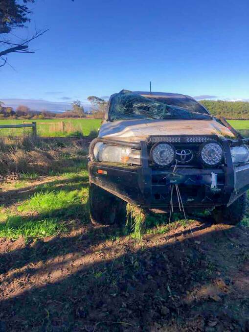A vehicle which recently came to grief on a notorious stretch of the Cobden-Lavers Hill Road, Simpson. It was written off. Picture supplied.