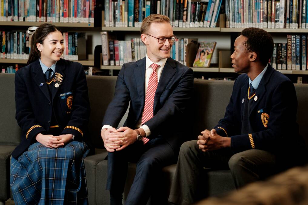 School captain Grace Macpherson and Rufaro Makore with Hamilton and Alexandra College's new principal Michael Horne. 