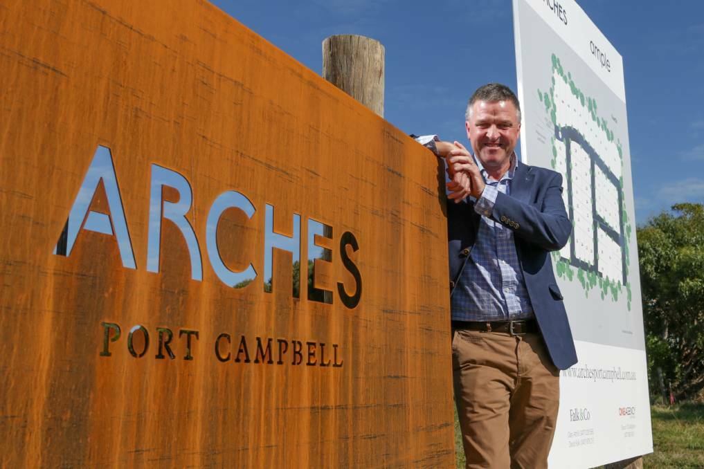 Falk & Co's Gary Attrill at the Arches Estate in Port Campbell where blocks were snapped up quickly. Early works on the town's final extension have begun. 