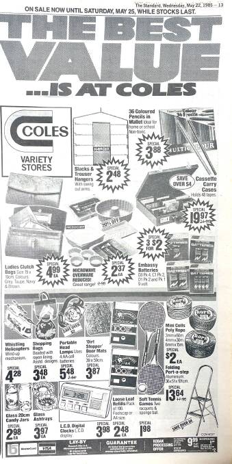 The last advertisement Coles Variety Store had in The Standard before closing in 1985. File picture