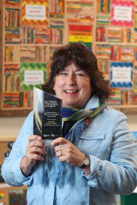 Warrnambool East Primary School principal Michelle Bickley-Miller with her Victorian Education Excellence Awards Outstanding Primary Principal Award in 2019.