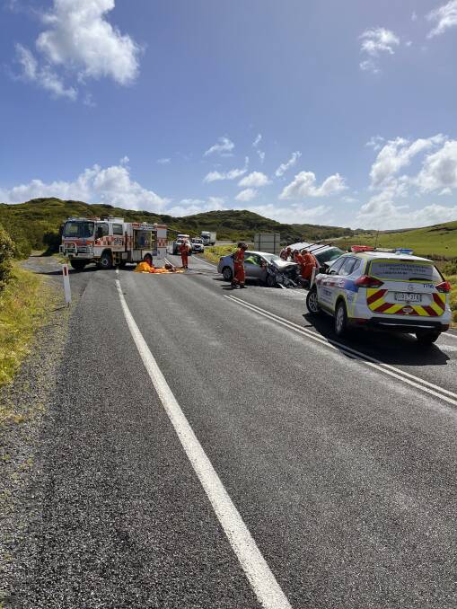 Emergency services at the scene of a two-vehicle crash in Princetown on October 12, 2023.