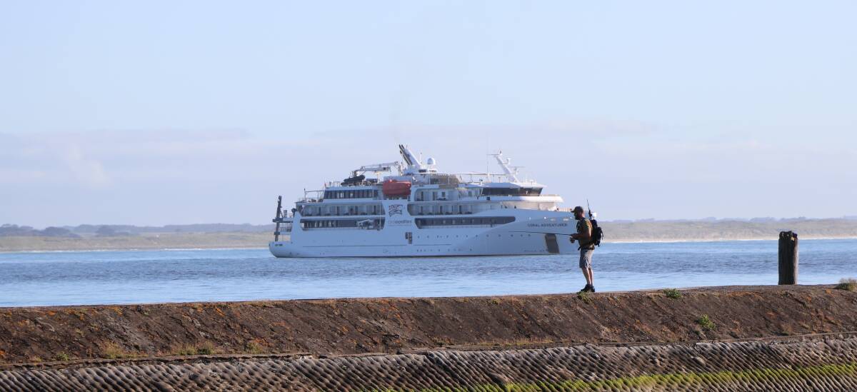 The Coral Adventurer cruise ship in Port Fairy on Friday morning. Picture supplied by Moyne Shire Council