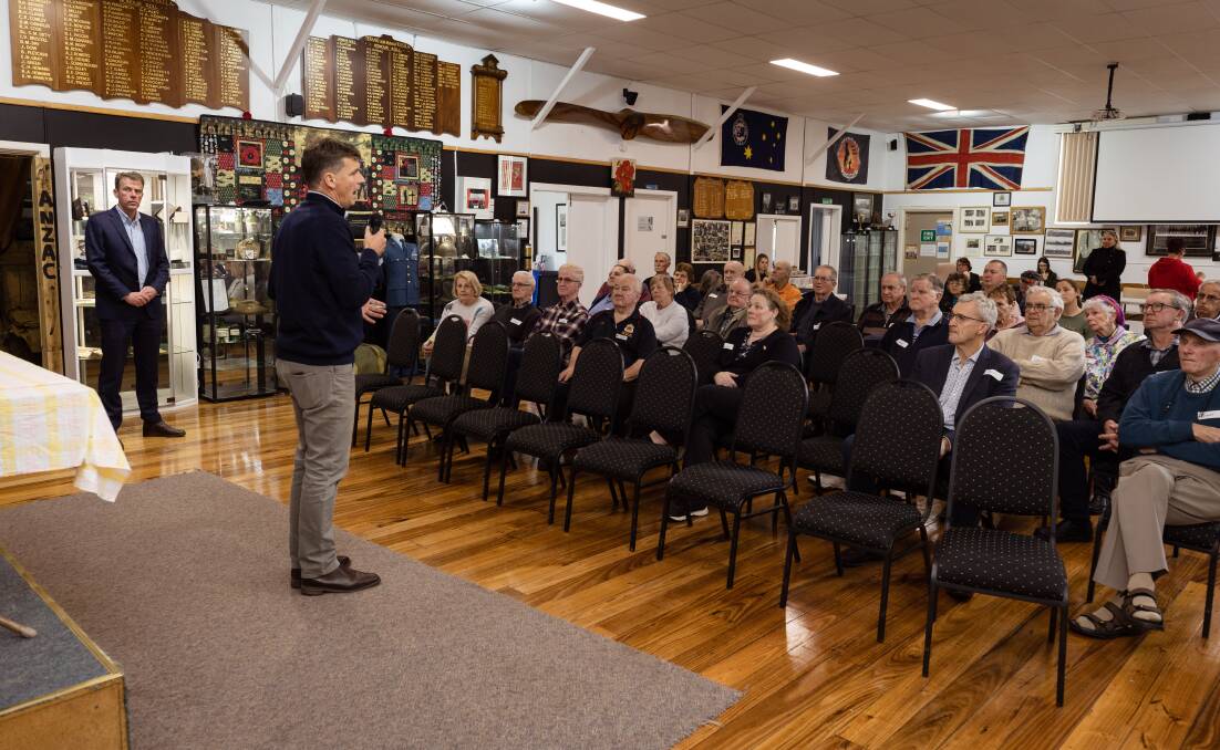 Angus Taylor speaking to community members at the Terang RSL on Tuesday, August 29. Picture by Sean McKenna