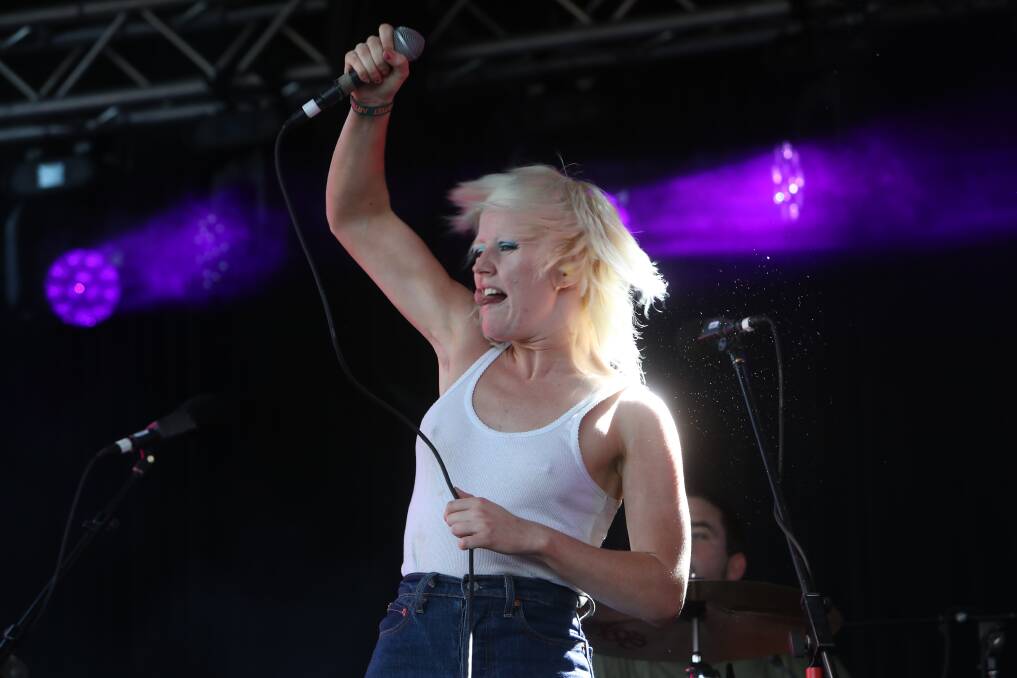 Picture by Sylvia LiberMelbourne band Amyl and the Sniffers' lead vocalist Amy Taylor on stage. Picture by Sylvia Liber