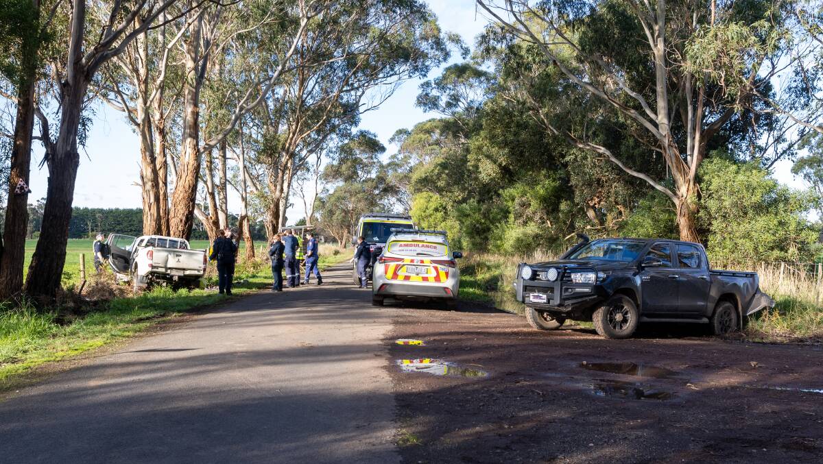 Two vehicles were both travelling east on Howards Road near Garvoc about 12.30pm last Wednesday when the collision happened. Picture by Eddie Guerrero