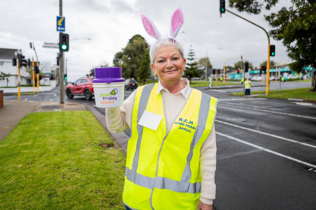 Warrnambool Good Friday Appeal collect Jan Tibb is rattling tins for The Royal Children's Hospital in Melbourne for the first time. Picture by Anthony Brady