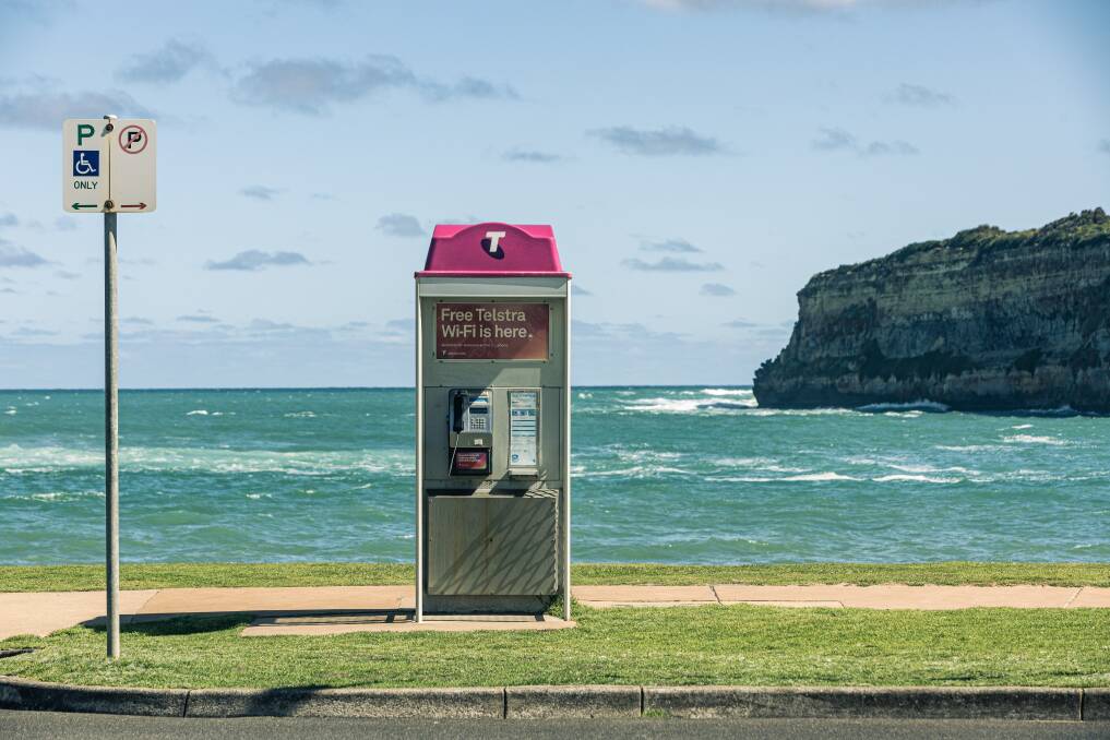 A picturesque view of a phone box and the cliffs of Port Campbell. Picture by Sean McKenna