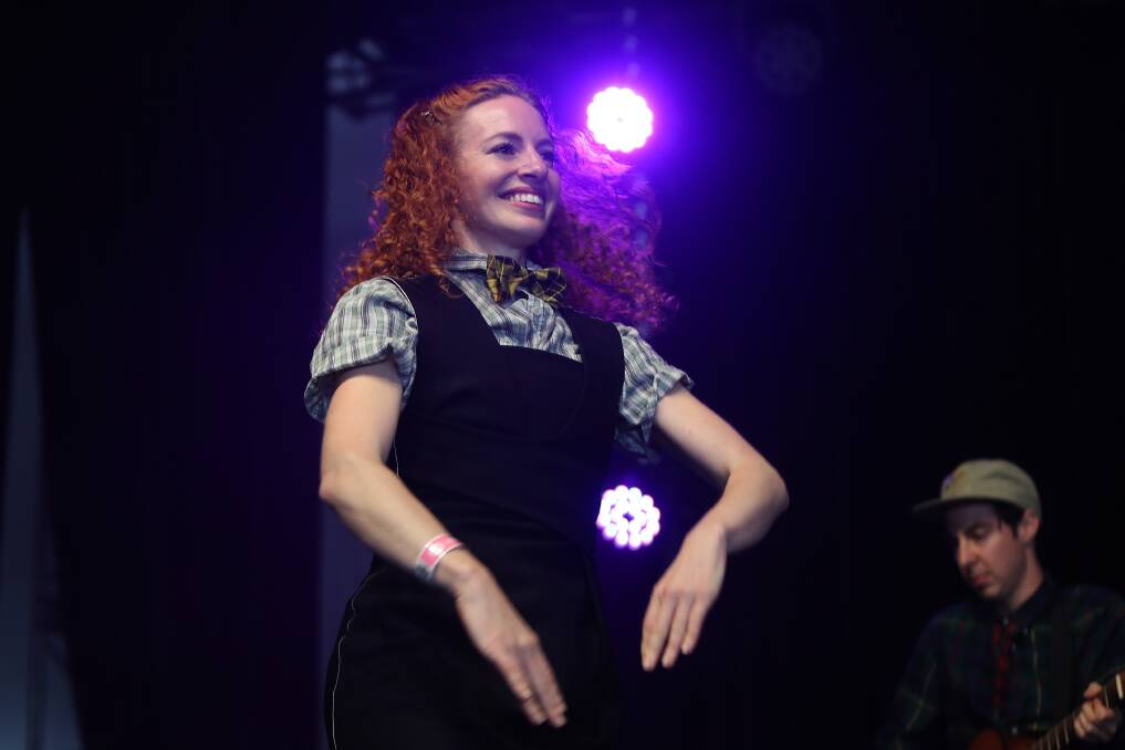 Emma Watkins aka Emma Wiggle aka former Yellow Wiggle, performing on stage at Port Fairy Folk Festival. She is bringing her Emma Memma Twirly Tour to the Lighthouse Theatre, Warrnambool on September 16, 2023.